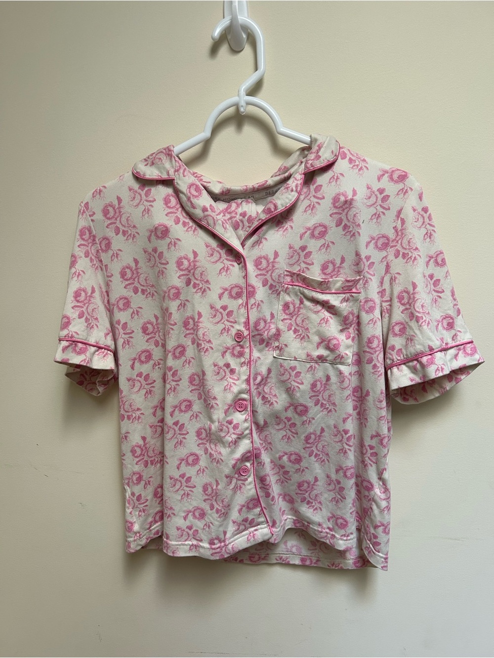 Berkshire Cream and Pink Floral Short-Sleeve Pajama Top